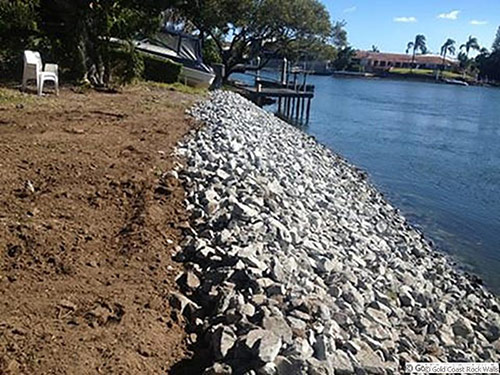 Revetment wall on Gold Coast canal built by Gold Coast Rock Walls